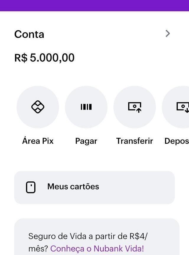 R$ 5.000,00 na conta