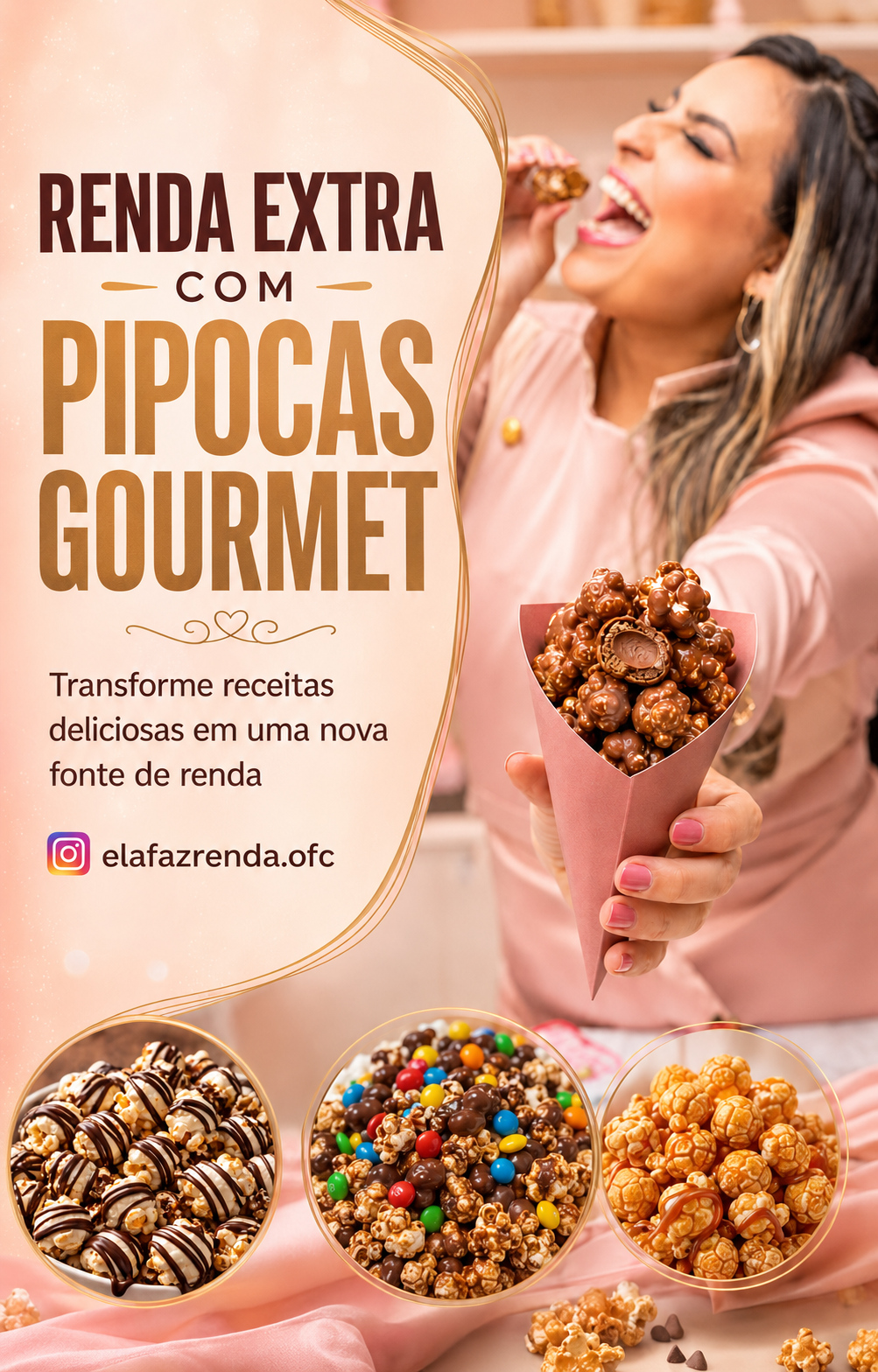 Renda extra com pipocas gourmet